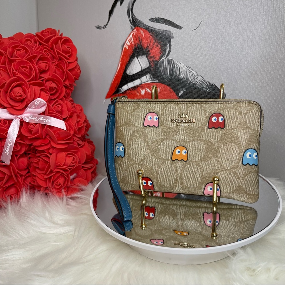 Coach x Pac-Man Signature C Ghost Wristlet Wallet Clutch